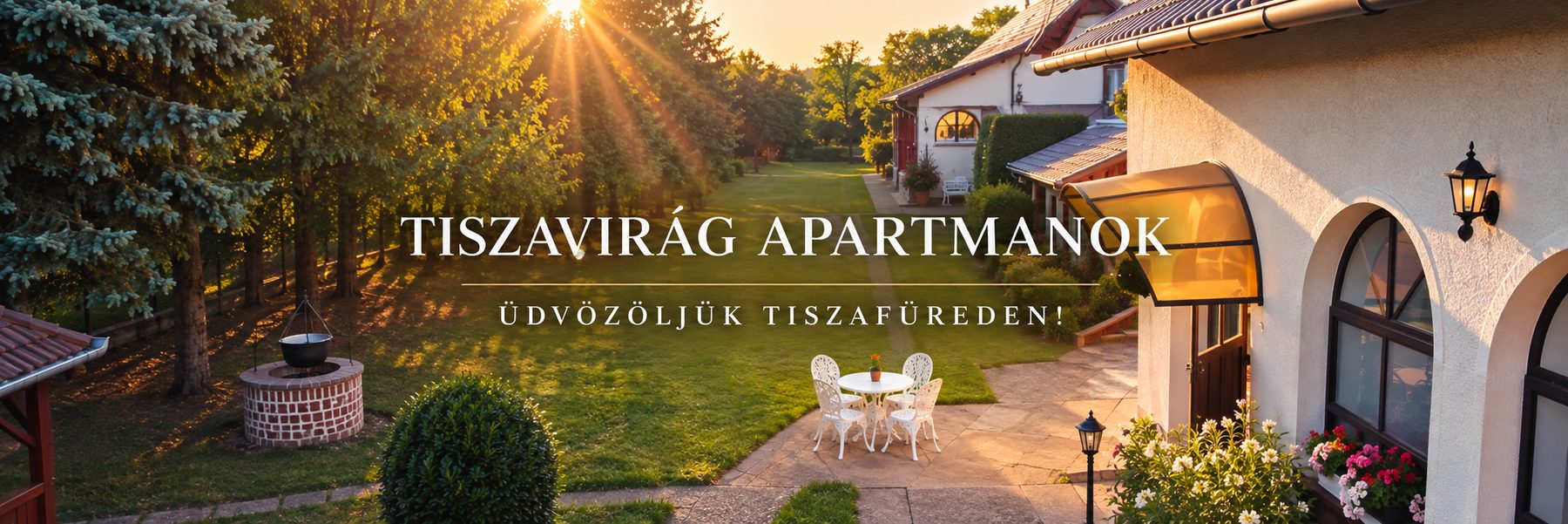 A Tiszavirág Apartmanok kertje és teraszai